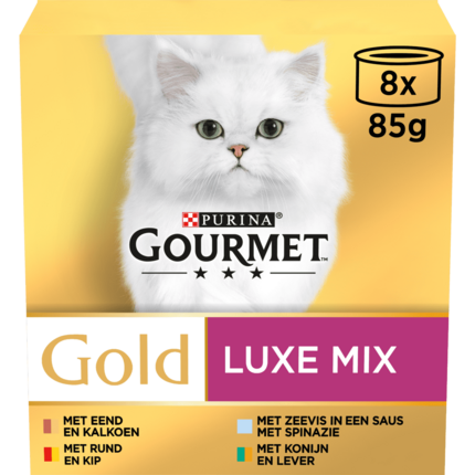 GOURMET™ Gold Luxe Mix met Rund, Kip, Eend, Kalkoen kattenvoer nat