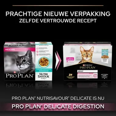 PURINA® PRO PLAN® Natvoer Delicate Digestion Nieuw vs Oud