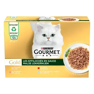 GOURMET™ Gold Malse Lekkernijen met Kip, Zeevis, Rund, Zalm kattenvoer nat