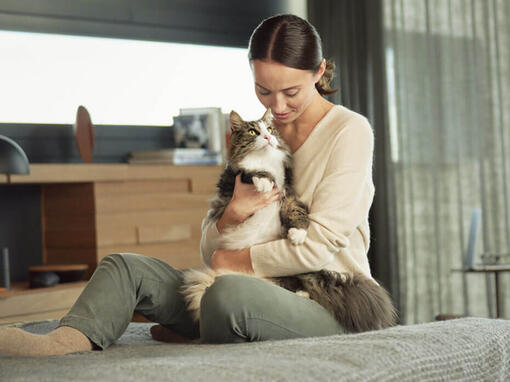 Vrouw met kat op haar schoot